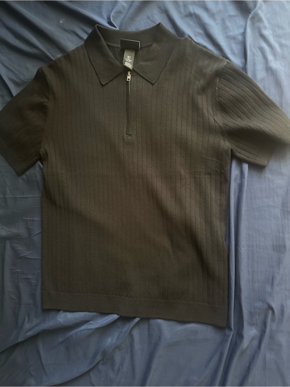 H&M Black Short-Sleeve Zip Polo